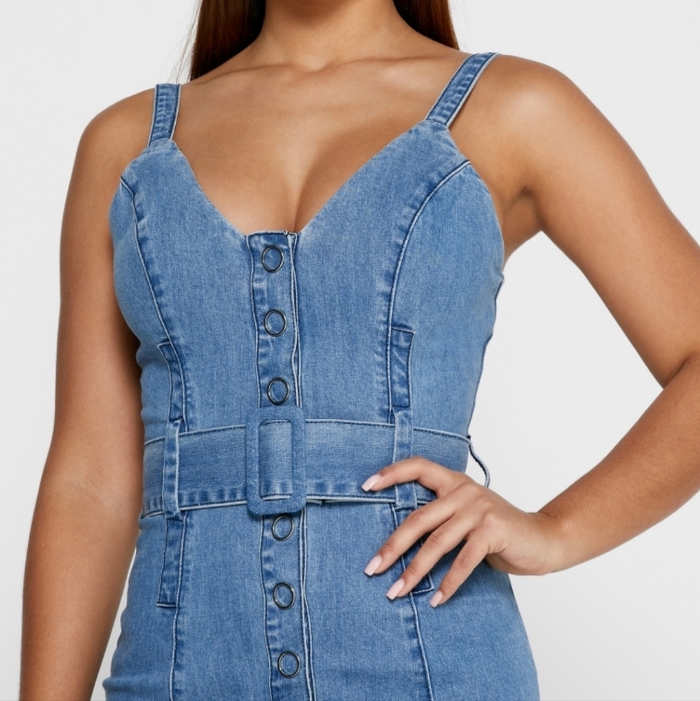 Finders Keepers Coco Belted Denim Jean Dress dress midi "Sample" SZ 4 Small Blue